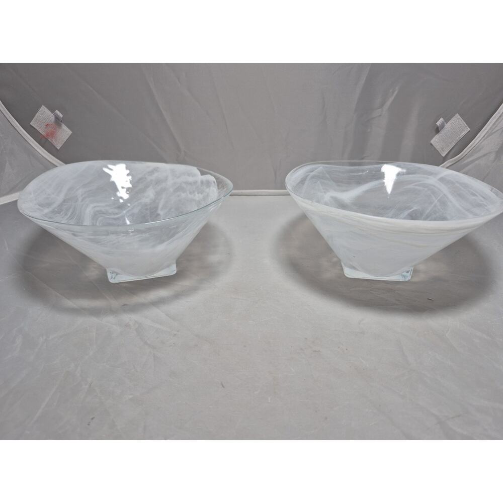💥 PIER 1 Clear & White Swirl ALABASTER WHITE NIVEUS - Bowls Square Bottom